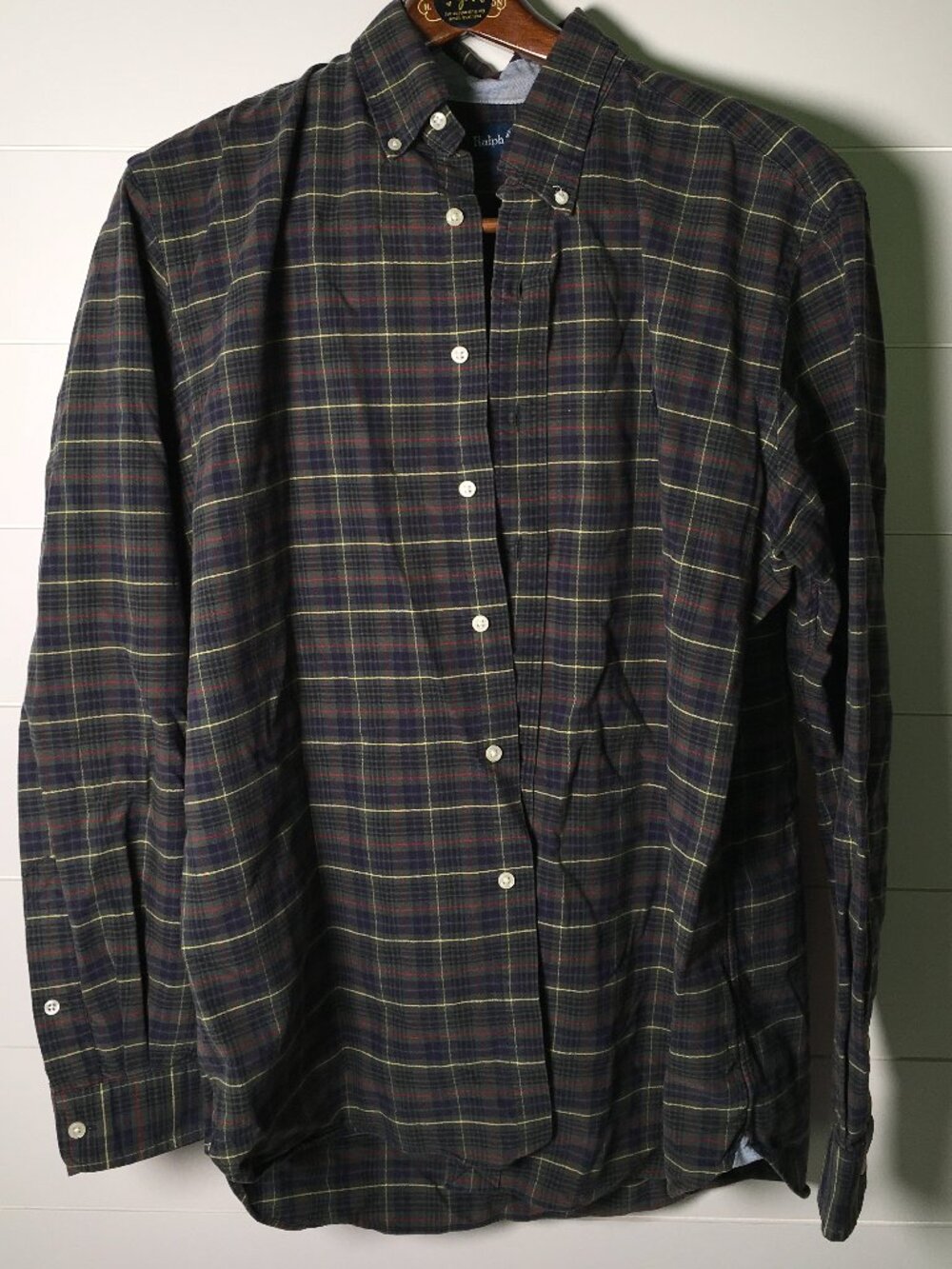 Ralph Lauren Plaid Long Sleeve Button Down Navy/Green/Red/Yellow Classic Fit -L